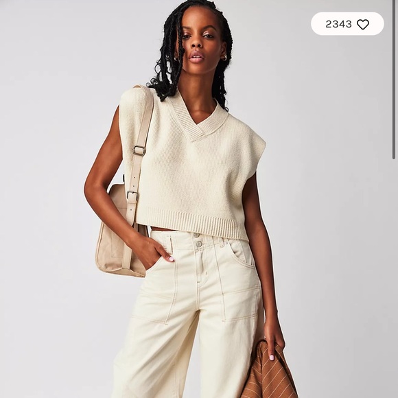 Free People Jackets & Blazers - Free People Cream Sleeveless Knit Vest